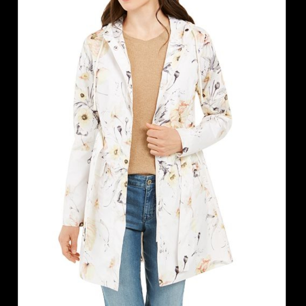🌷 KENSIE FLORAL PRINT WATER RESISTANT TRENCH COAT LARGE NEW WITH TAGS - Picture 4 of 6